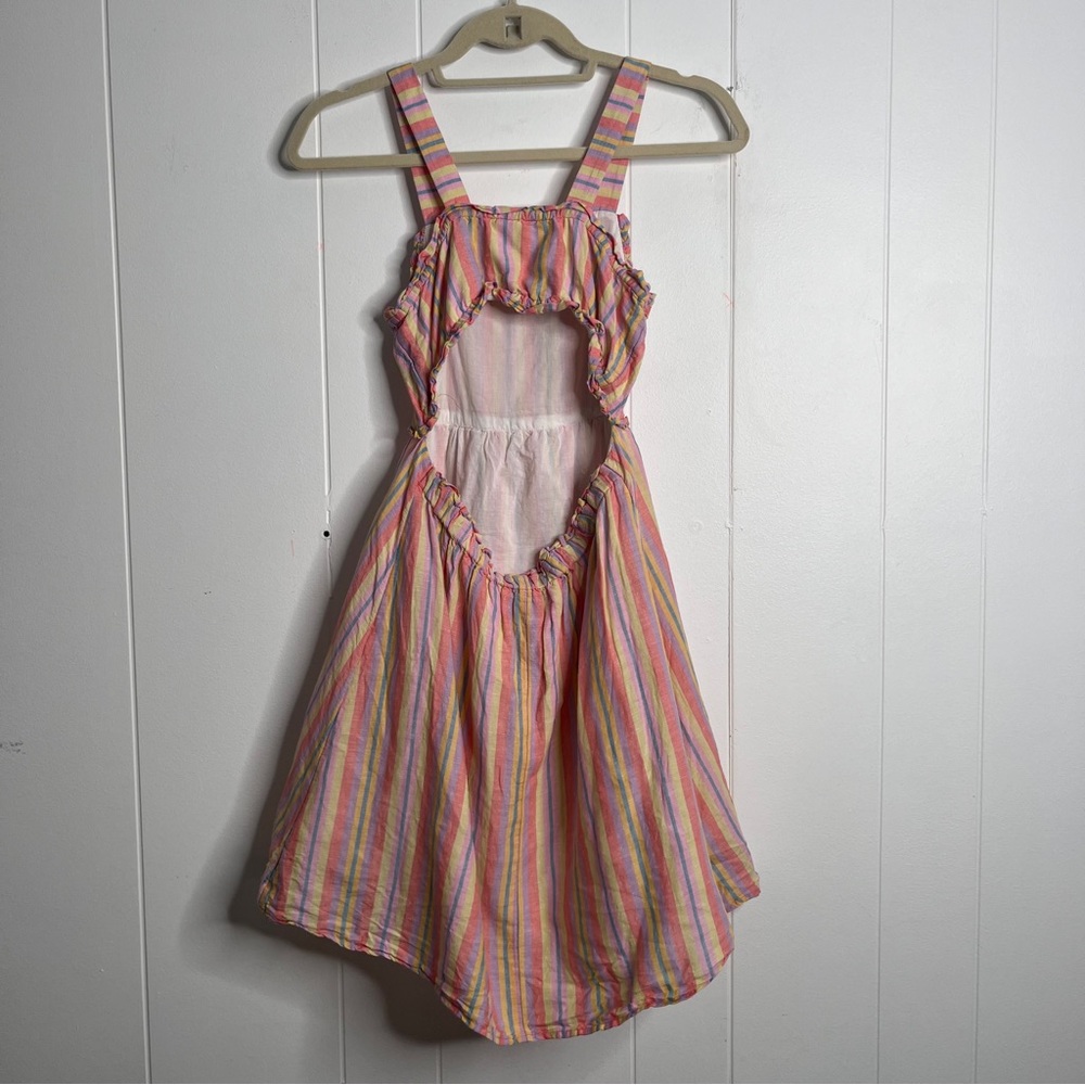 J. Crew Dress Cutout Midi Linen Cotton Stripes Pastel Summer Casual Girls 10 - Picture 3 of 9